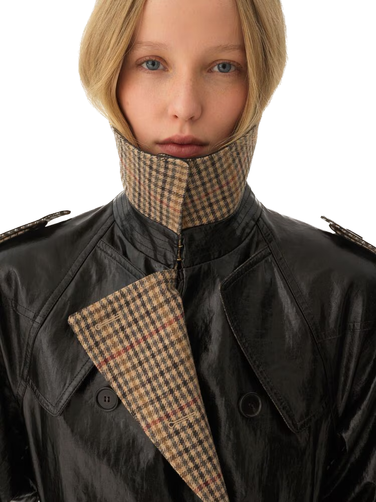 Chloé - Manteau cavalier court croisé en lin enduit