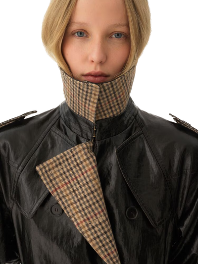 Chloé - Manteau cavalier court croisé en lin enduit