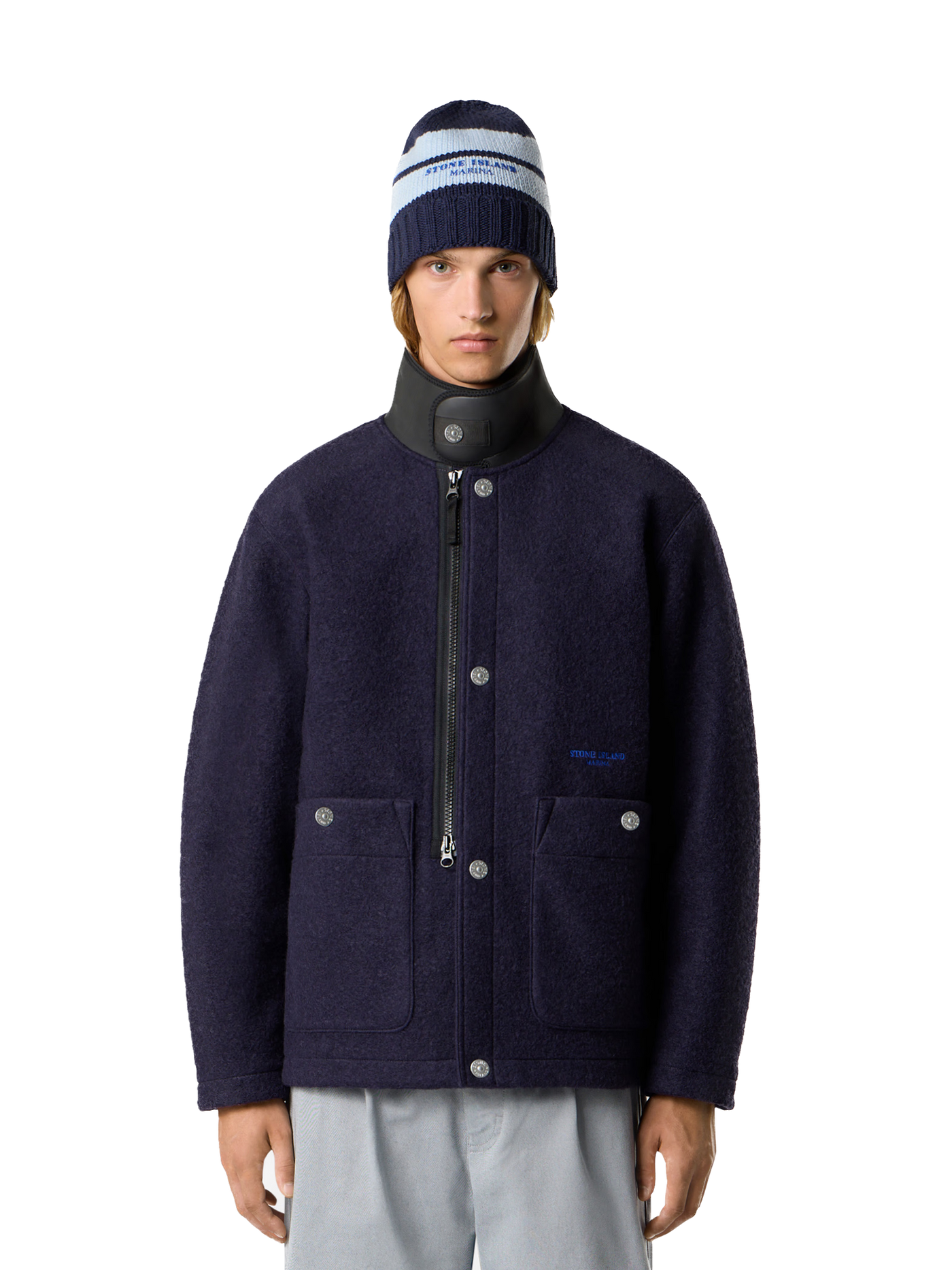 STONE ISLAND MARINA - Veste en laine avec col en nylon extensible