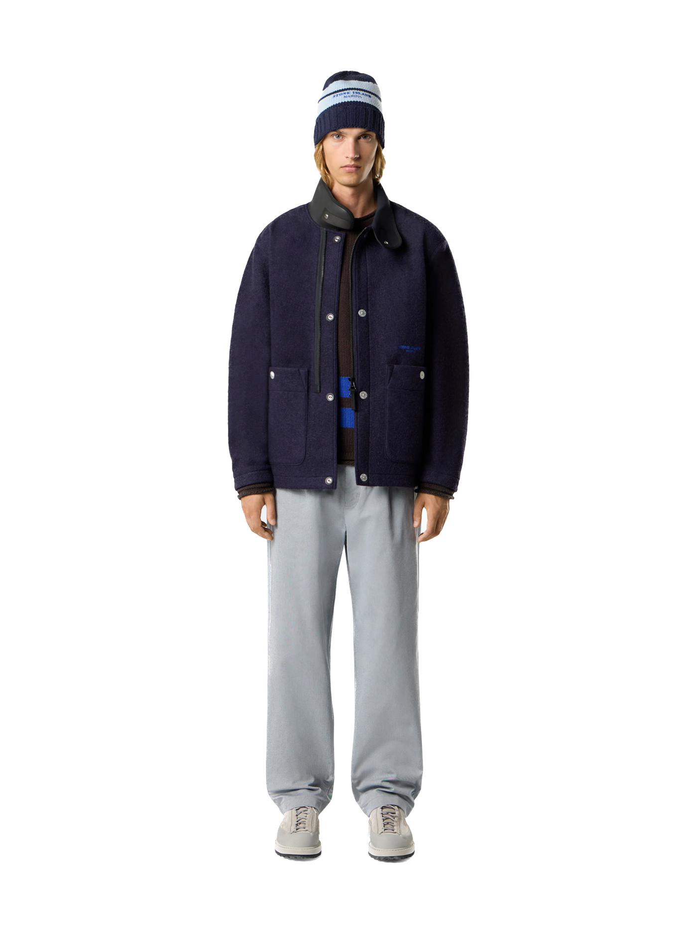STONE ISLAND MARINA - Veste en laine avec col en nylon extensible