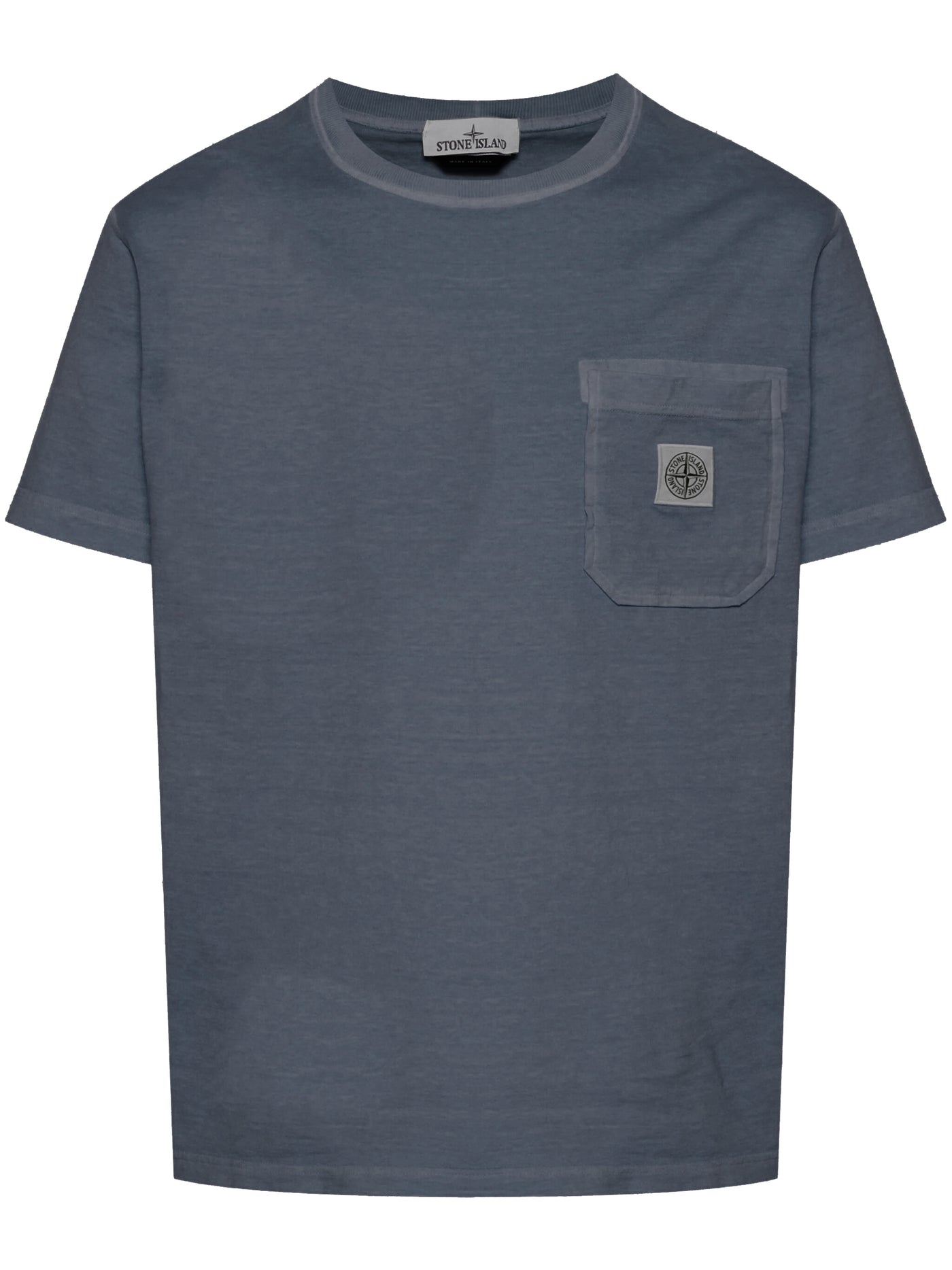 STONE ISLAND - Tee Shirt délavé à poche bleu