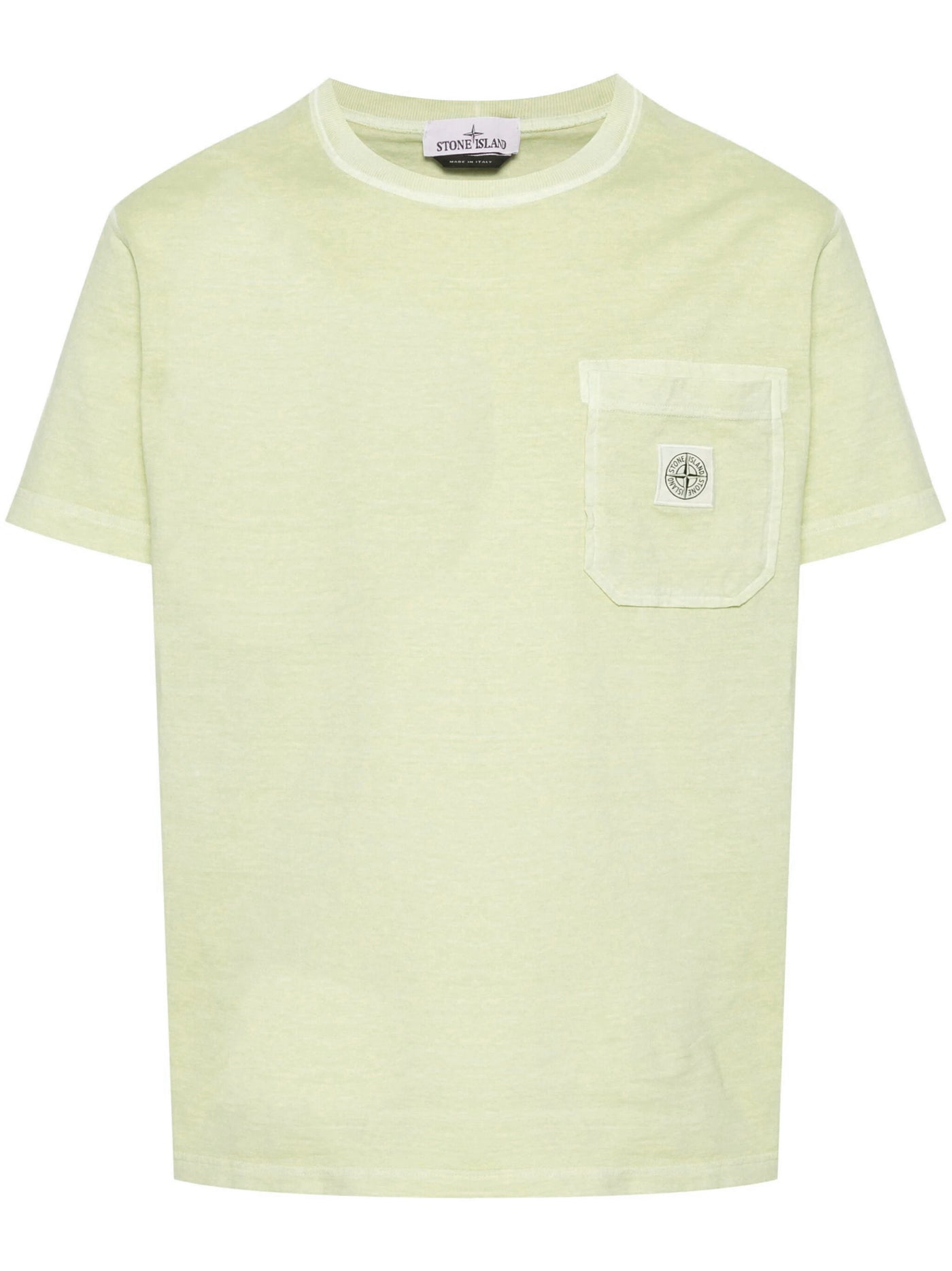STONE ISLAND - Tee Shirt délavé à poche jaune pâle