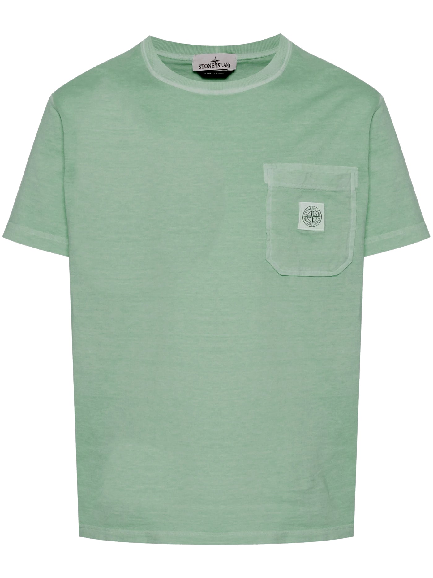 STONE ISLAND - Tee Shirt délavé à poche vert