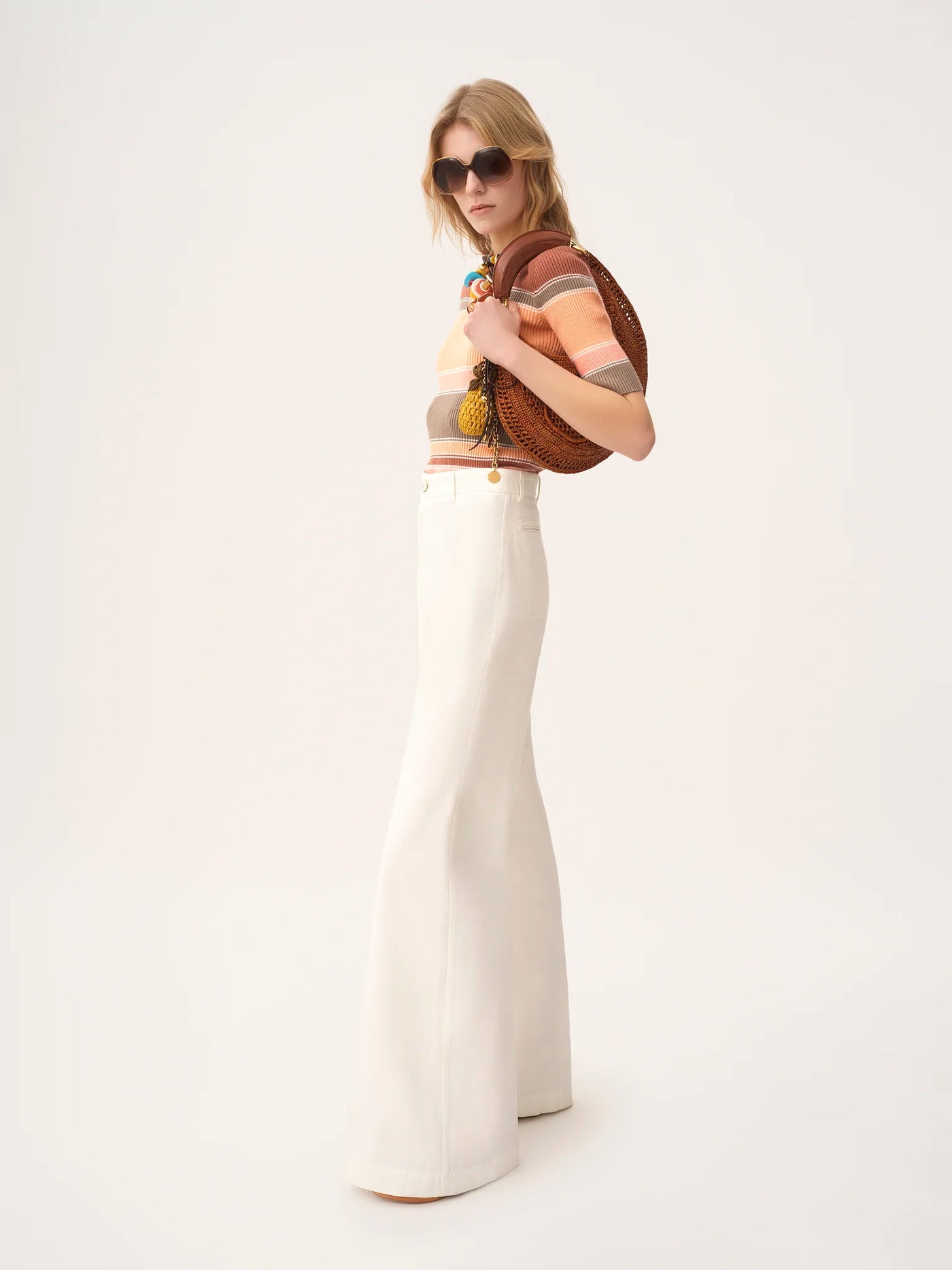 CHLOÉ - Pantalon taille haute évasé en toile de coton