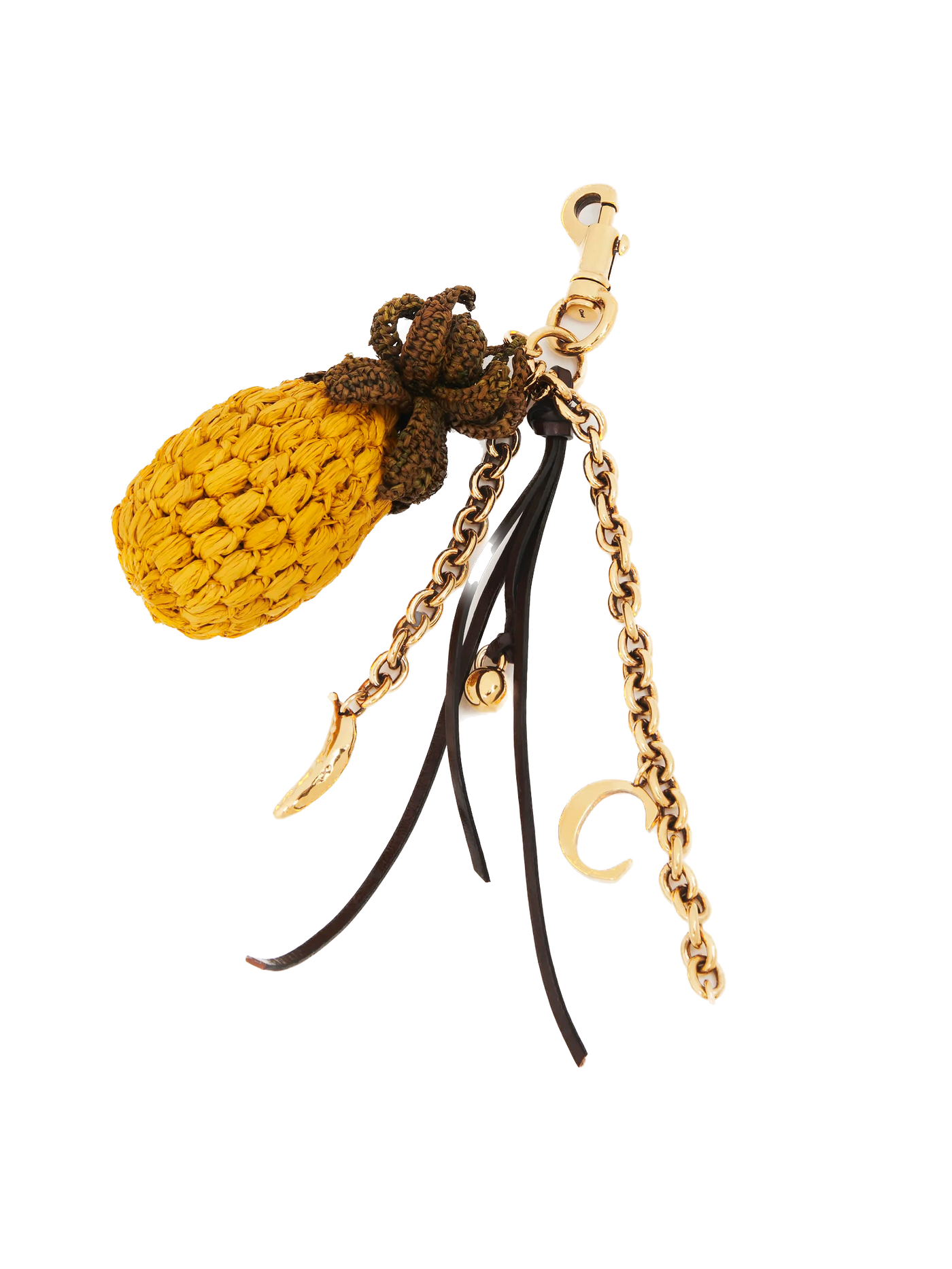 CHLOÉ -Bijou de sac ananas en raphia, métal et cuir