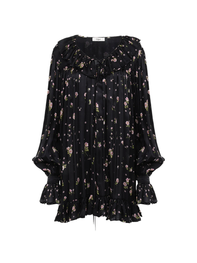 CHLOÉ - Mini robe manches longues froncée en charmeuse de soie