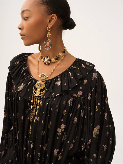 CHLOÉ - Mini robe manches longues froncée en charmeuse de soie