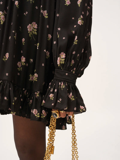 CHLOÉ - Mini robe manches longues froncée en charmeuse de soie