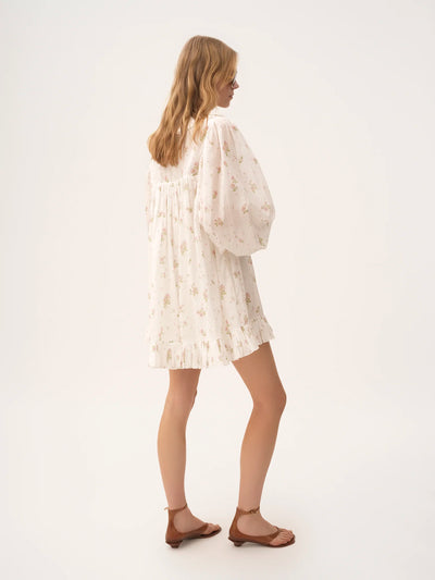 CHLOÉ - Mini robe manches longues froncée en voile de coton