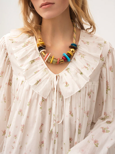 CHLOÉ - Mini robe manches longues froncée en voile de coton
