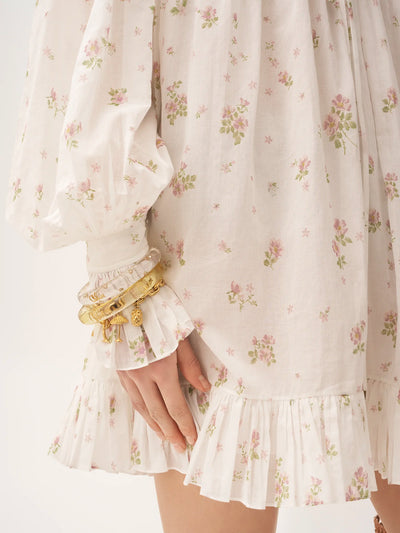 CHLOÉ - Mini robe manches longues froncée en voile de coton