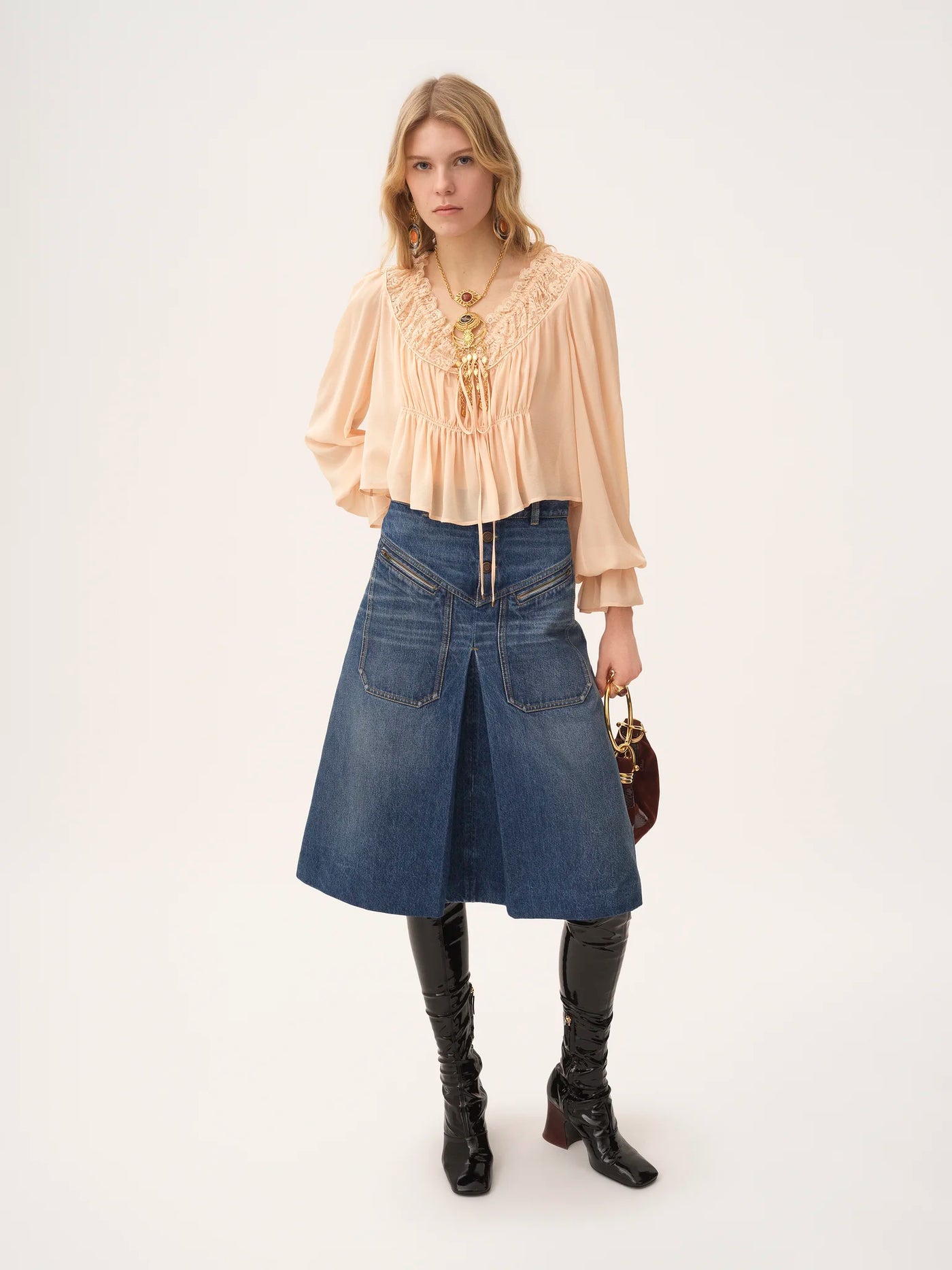CHLOÉ - Jupe mi-longue en denim