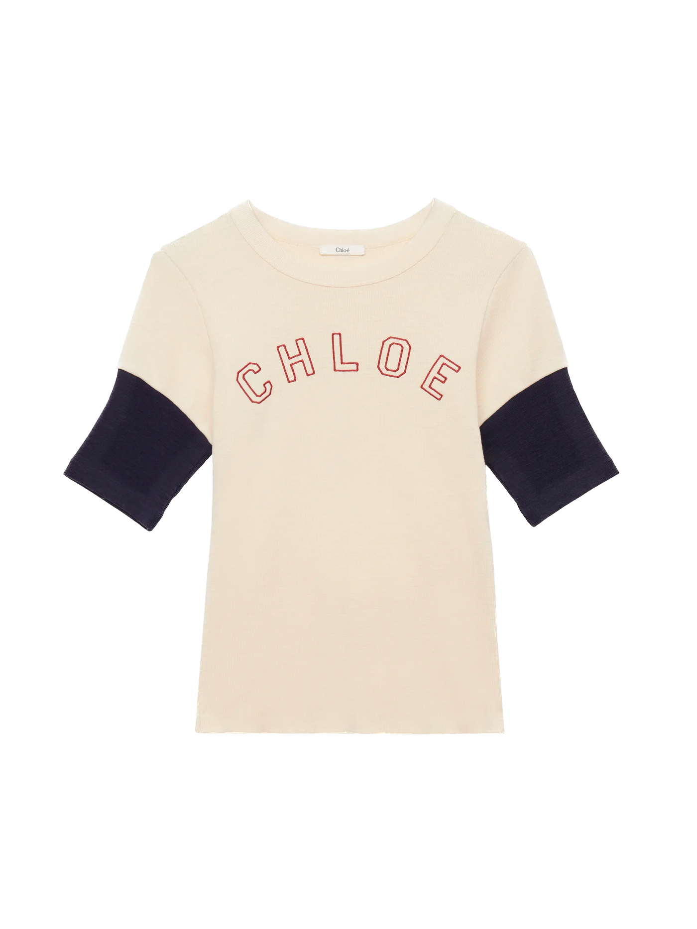 CHLOÉ- T-shirt ajusté en coton et laine flammés à logo