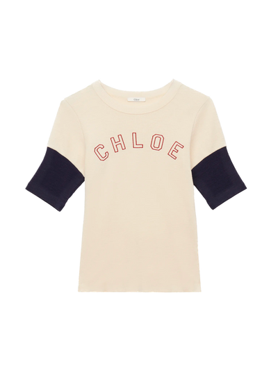 CHLOÉ- T-shirt ajusté en coton et laine flammés à logo