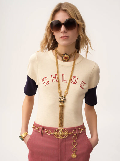 CHLOÉ- T-shirt ajusté en coton et laine flammés à logo