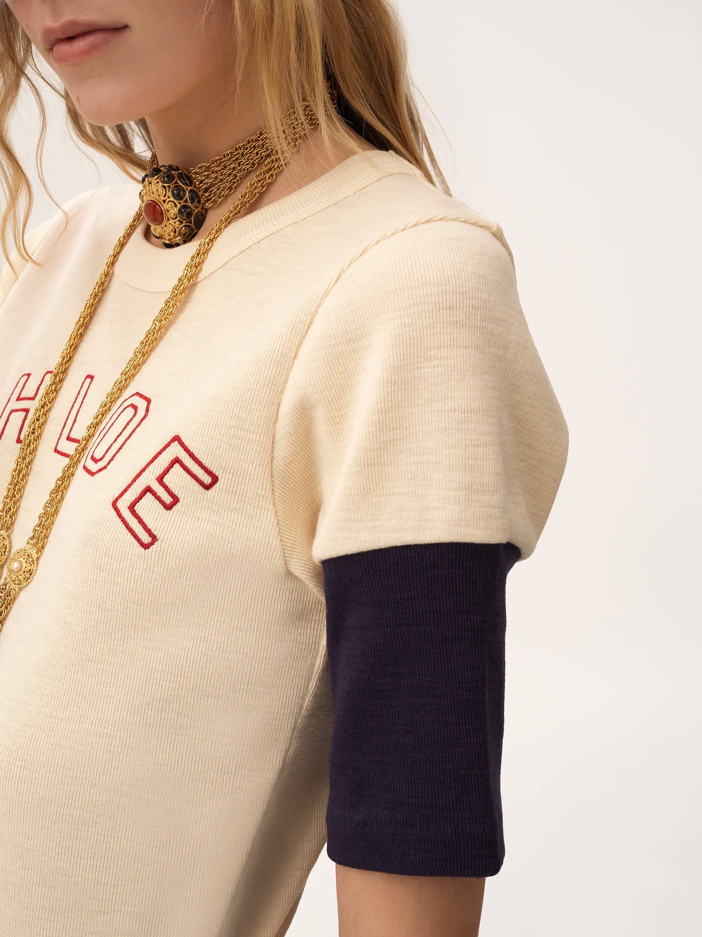 CHLOÉ- T-shirt ajusté en coton et laine flammés à logo