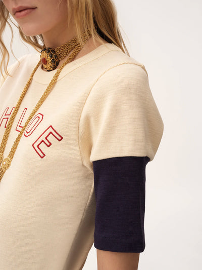 CHLOÉ- T-shirt ajusté en coton et laine flammés à logo