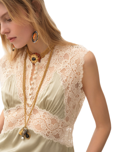 CHLOÉ - Top col V en satin de soie et dentelle
