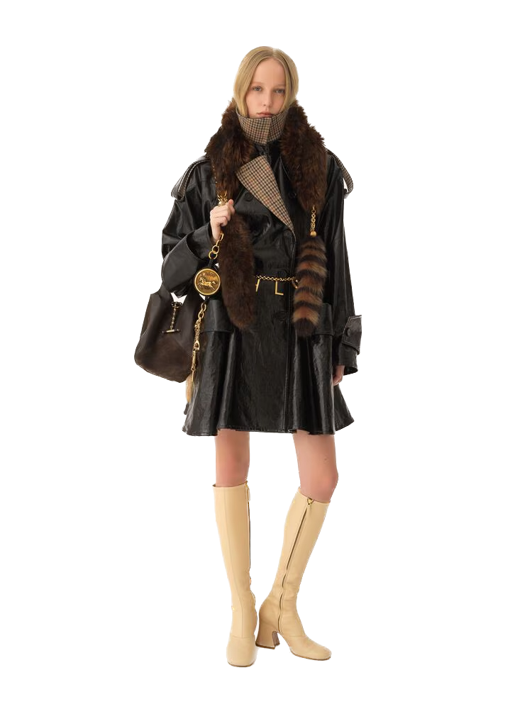 Chloé - Manteau cavalier court croisé en lin enduit