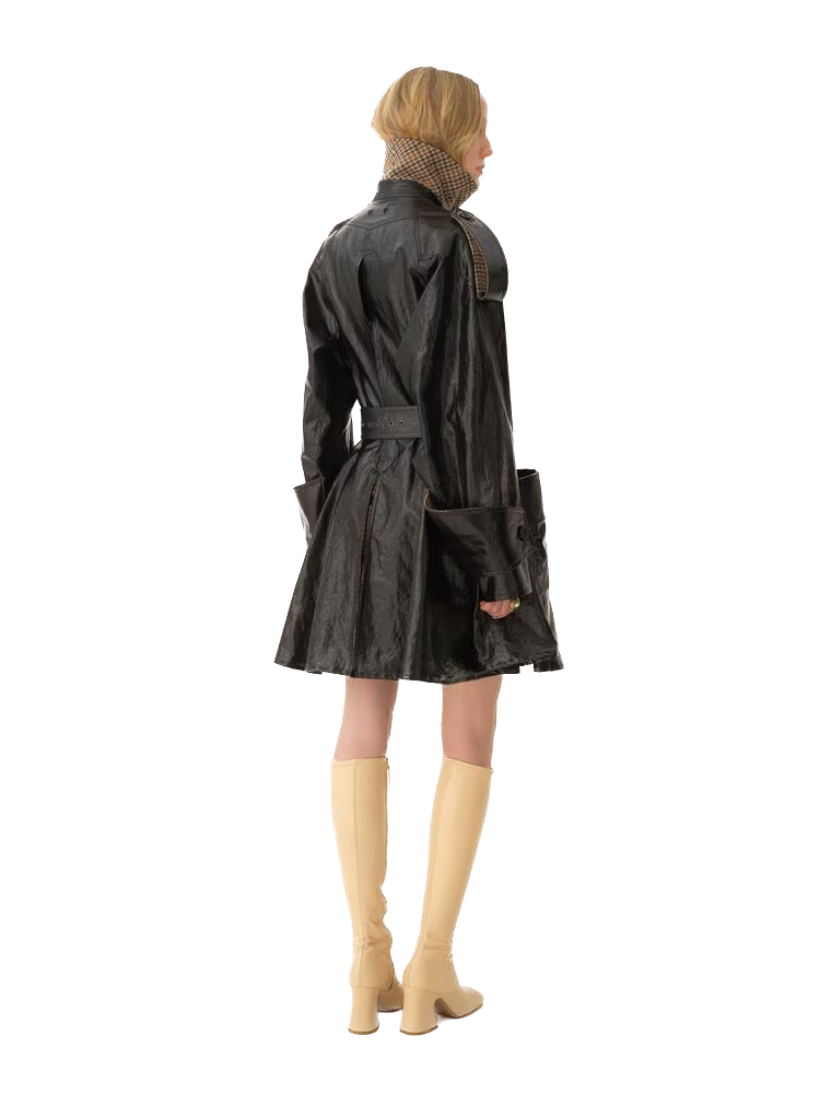 Chloé - Manteau cavalier court croisé en lin enduit