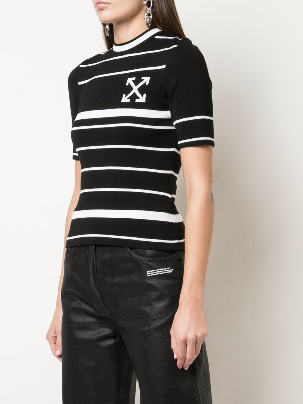 OFF-WHITE - Top en maille rayée à logo