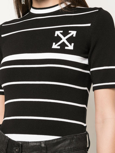 OFF-WHITE - Top en maille rayée à logo